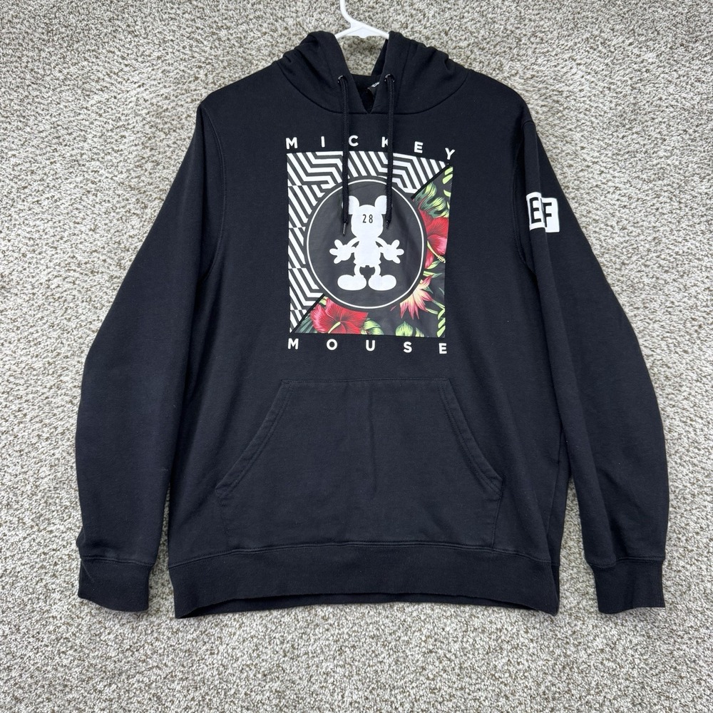 Mickey Mouse Hoodie Sweatshirt Mens Medium Black Graphic Print Neff Brand Floral